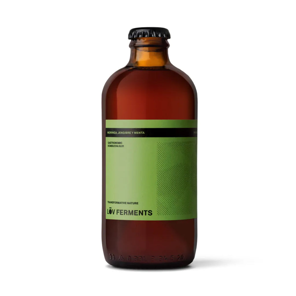 Botella de kombucha LŌV nº 1, moringa, jengibre y menta, 330 ml