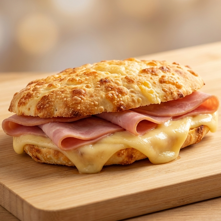 Bikini de chipá sin gluten con jamón y queso fundido