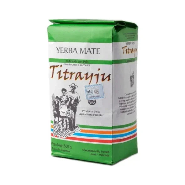 Paquete de yerba mate Titrayjú de 500 g, elaborada con palo